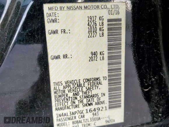 2016 Nissan Altima SR z VIN 1N4AL3AP7GC164921, wystawiony jako Copart lot #59559825 z przebiegiem 123 876 mil mil oraz Czysty tytuł • Clean title. Historia ofert i sprzedaży dostępna na DreamBid. Obrazek 12.