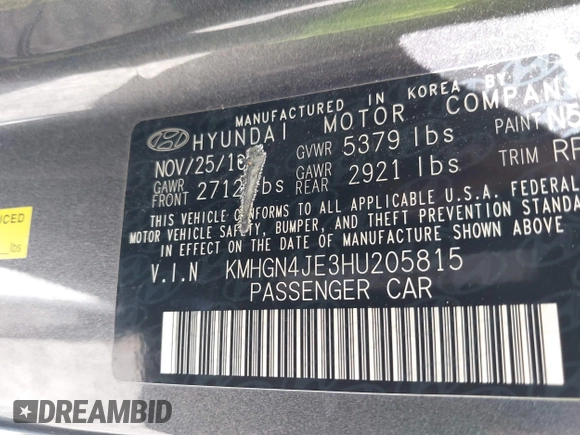 2017 Genesis G80 3.8L с VIN KMHGN4JE3HU205815, выставлен на аукционе IAAI как лот 42256279 с пробегом 111 158 миль миль и . История ставок и продаж доступна на DreamBid. Изображение 9.