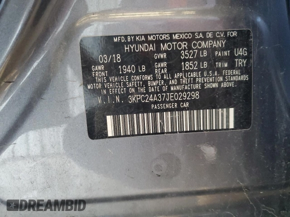 2018 Hyundai Accent SE z VIN 3KPC24A37JE029298, wystawiony jako Copart lot #57324535 z przebiegiem 78 084 mil mil oraz Szkoda całkowita • Salvage title. Historia ofert i sprzedaży dostępna na DreamBid. Obrazek 12.
