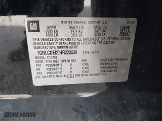 2017 Chevrolet Tahoe Commercial with VIN 1GNLCDEC0HR223538, listed as a IAAI auction lot 41501555 with 105,031 mi miles. Bid and sale history available at carsss.com. Image 9.