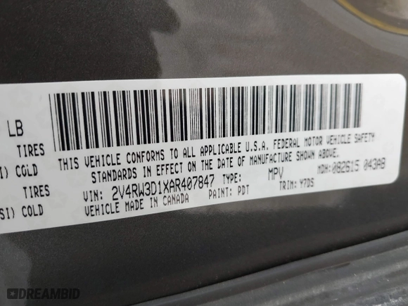 2010 Volkswagen Routan SE with VIN 2V4RW3D1XAR407847, listed as a IAAI auction lot 42020588 with 233,095 mi miles. Bid and sale history available at carsss.com. Image 9.
