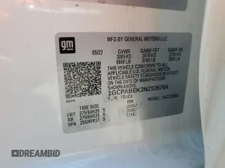 2022 Chevrolet Silverado 1500 Custom with VIN 1GCPABEK3NZ535764, listed as a Copart auction lot 53721735 with Not Provided miles and Salvage Title. Bid and sale history available at DreamBid. Image 12.