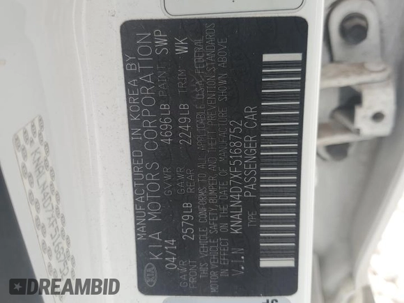 2015 Kia Cadenza Premium with VIN KNALN4D7XF5168752, listed as a Copart auction lot 72571304 with 126,667 mi miles and Salvage Title. Bid and sale history available at carsss.com. Image 12.