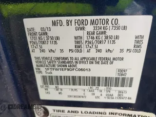 2013 Ford F-150 XL with VIN 1FTFW1EF9DFC06013, listed as a IAAI auction lot 41942423 with 300,161 mi miles and . Bid and sale history available at carsss.com. Image 9.