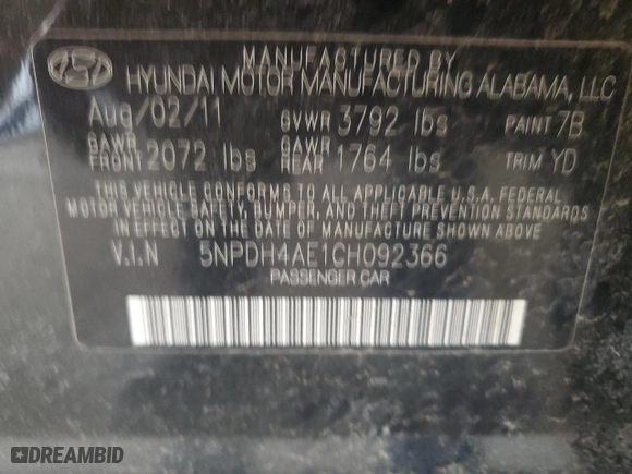 2012 Hyundai Elantra GLS with VIN 5NPDH4AE1CH092366, listed as a Copart auction lot 47722175 with 146,557 mi miles and Salvage Title. Bid and sale history available at carsss.com. Image 13.