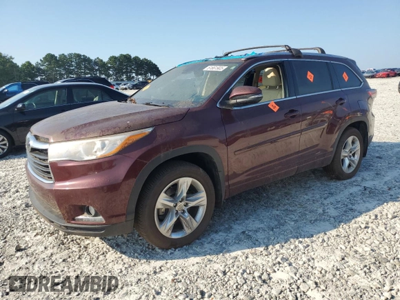 2015 Toyota Highlander Limited с VIN 5TDDKRFH3FS151806, выставлен на аукционе Copart как лот 61661905 с пробегом 32 370 миль миль и Списание • Salvage title. История ставок и продаж доступна на DreamBid. Изображение 1.