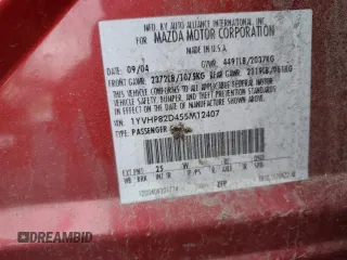 2005 Mazda 6 Sport S with VIN 1YVHP82D455M12407, listed as a Copart auction lot 86818114 with Not Provided miles and Salvage Title. Bid and sale history available at DreamBid. Image 12.