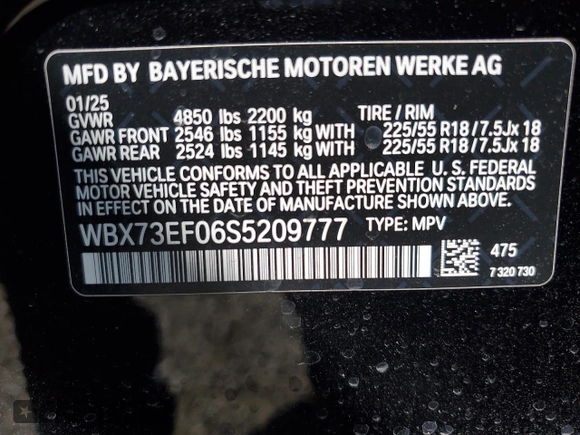 2025 BMW X1 xDrive28i z VIN WBX73EF06S5209777, wystawiony jako Copart lot #52076935 z przebiegiem 324 mil mil oraz Szkody całkowita. Historia ofert i sprzedaży dostępna na DreamBid. Obrazek 14.