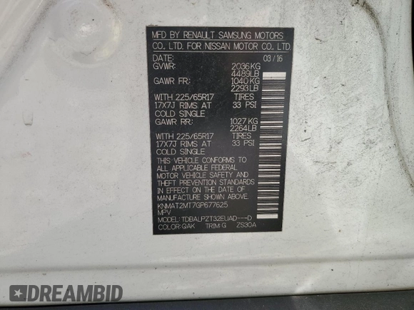 2016 Nissan Rogue S with VIN KNMAT2MT7GP677625, listed as a Copart auction lot 49970505 with 90,249 mi miles and Salvage Title. Bid and sale history available at DreamBid. Image 14.