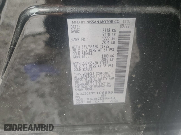 2023 Nissan Murano SL with VIN 5N1AZ2CJ7PC106699, listed as a Copart auction lot 44444885 with 28,186 mi miles and Salvage Title. Bid and sale history available at DreamBid. Image 13.