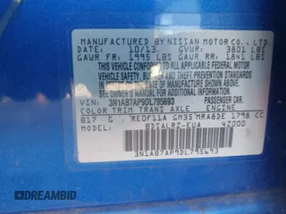 2013 Nissan Sentra SR with VIN 3N1AB7AP9DL795693, listed as a IAAI auction lot 41822194 with 166,572 mi miles and . Bid and sale history available at DreamBid. Image 9.