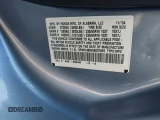 2005 Honda Odyssey EX-L with VIN 5FNRL38605B037065, listed as a IAAI auction lot 42042666 with 228,908 mi miles. Bid and sale history available at carsss.com. Image 9.