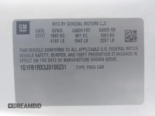 2018 Chevrolet Camaro 1LT with VIN 1G1FB1RX3J0108231, listed as a IAAI auction lot 41828367 with 91,942 mi miles. Bid and sale history available at carsss.com. Image 9.