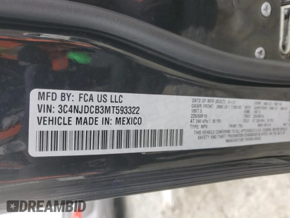 2021 Jeep Compass Limited z VIN 3C4NJDCB3MT593322, wystawiony jako Copart lot #45524575 z przebiegiem 43 105 mil mil oraz Szkoda całkowita • Salvage title. Historia ofert i sprzedaży dostępna na DreamBid. Obrazek 14.