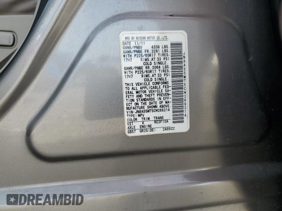 2012 Nissan Rogue SV with VIN JN8AS5MT5CW269214, listed as a Copart auction lot 49796555 with 190,249 mi miles and Clean Title. Bid and sale history available at DreamBid. Image 15.