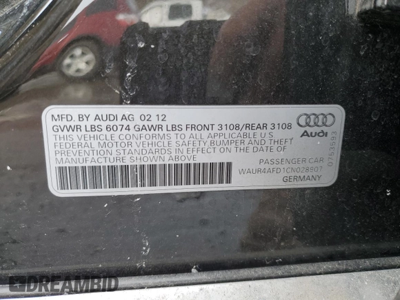 2012 Audi A8 L 6.3L with VIN WAUR4AFD1CN028907, listed as a Copart auction lot 42407755 with 143,701 mi miles and Salvage Title. Bid and sale history available at carsss.com. Image 12.