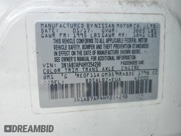 2017 Nissan Sentra S с VIN 3N1AB7AP4HY254298, выставлен на аукционе Copart как лот 57804385 с пробегом 102 083 миль миль и Списание • Salvage title. История ставок и продаж доступна на DreamBid. Изображение 12.