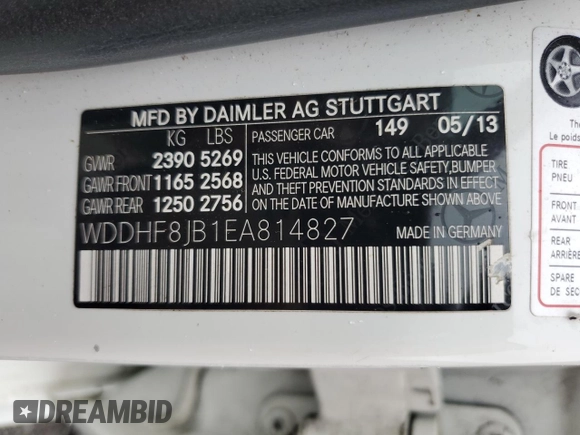 2014 Mercedes-Benz E 350 Luxury with VIN WDDHF8JB1EA814827, listed as a Copart auction lot 54830405 with 120,332 mi miles and Clean Title. Bid and sale history available at DreamBid. Image 12.