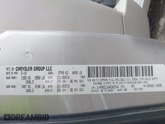 2010 Chrysler Town & Country Touring z VIN 2A4RR5D16AR305744, wystawiony jako IAAI lot #42159653 z przebiegiem 189 993 mil mil oraz . Historia ofert i sprzedaży dostępna na DreamBid. Obrazek 9.