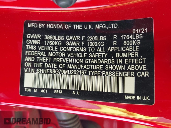 2021 Honda Civic Type R Touring z VIN SHHFK8G79MU202167, wystawiony jako IAAI lot #42443986 z przebiegiem 60 664 mil mil oraz . Historia ofert i sprzedaży dostępna na DreamBid. Obrazek 9.