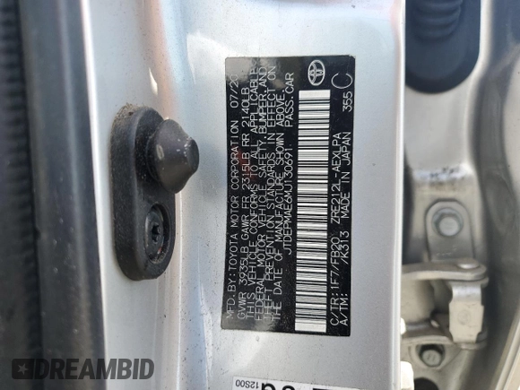 2021 Toyota Corolla LE with VIN JTDEPMAE6MJ130691, listed as a Copart auction lot 54609225 with Not Provided miles and Salvage Title. Bid and sale history available at DreamBid. Image 12.
