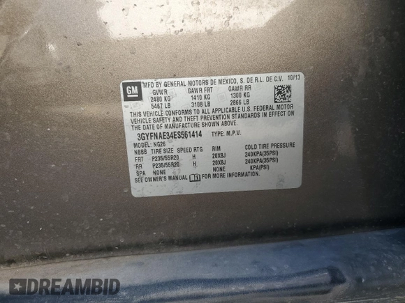 2014 Cadillac SRX z VIN 3GYFNAE34ES561414, wystawiony jako Copart lot #44760395 z przebiegiem 131 723 mil mil oraz Szkoda całkowita • Salvage title. Historia ofert i sprzedaży dostępna na DreamBid. Obrazek 14.