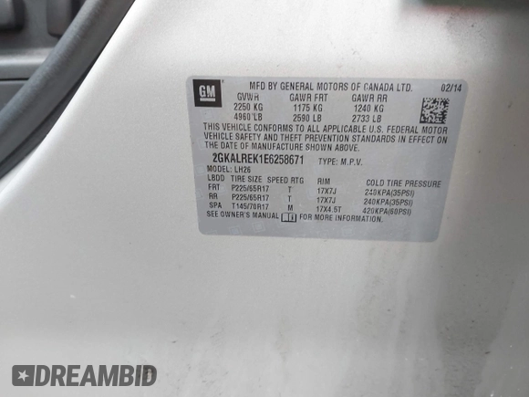 2014 GMC Terrain SLE z VIN 2GKALREK1E6258671, wystawiony jako IAAI lot #42370938 z przebiegiem 81 727 mil mil oraz . Historia ofert i sprzedaży dostępna na DreamBid. Obrazek 9.