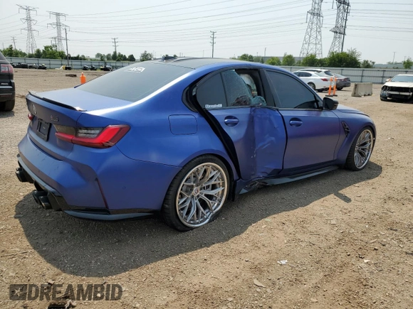 2023 BMW M3 Competition xDrive with VIN WBS43AY08PFP33058, listed as a Copart auction lot 60324825 with 19,651 mi miles and Salvage title. Bid and sale history available at DreamBid. Image 3.