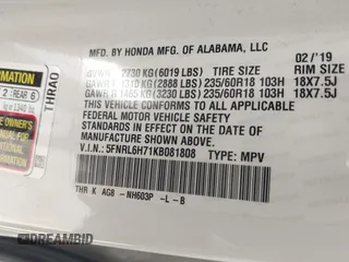 2019 Honda Odyssey EX-L с VIN 5FNRL6H71KB081808, выставлен на аукционе IAAI как лот 42198320 с пробегом 129 803 миль миль и . История ставок и продаж доступна на DreamBid. Изображение 9.