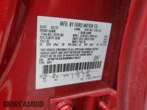 2021 Ford Mustang Mach-E Premium с VIN 3FMTK3SS8MMA19627, выставлен на аукционе Copart как лот 48394425 с пробегом 35 059 миль миль и Списание • Salvage title. История ставок и продаж доступна на DreamBid. Изображение 14.