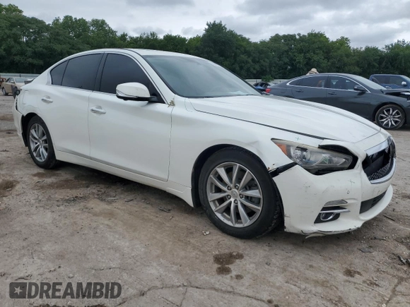 2014 Infiniti Q50 Premium with VIN JN1BV7AP4EM676758, listed as a Copart auction lot 58843275 with 138,404 mi miles and Salvage title. Bid and sale history available at DreamBid. Image 4.
