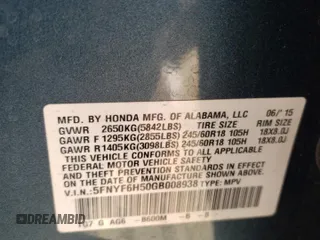 2016 Honda Pilot EX-L with VIN 5FNYF6H50GB008938, listed as a Copart auction lot 50459215 with 102,743 mi miles and Salvage Title. Bid and sale history available at DreamBid. Image 13.