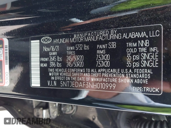 2022 Hyundai Santa Cruz Limited z VIN 5NTJEDAF3NH010999, wystawiony jako IAAI lot #42234746 z przebiegiem 18 463 mil mil oraz . Historia ofert i sprzedaży dostępna na DreamBid. Obrazek 9.