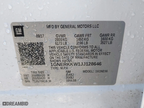 2018 Chevrolet Traverse Premier with VIN 1GNERKKW1JJ128646, listed as a IAAI auction lot 41423966 with 130,078 mi miles. Bid and sale history available at carsss.com. Image 9.