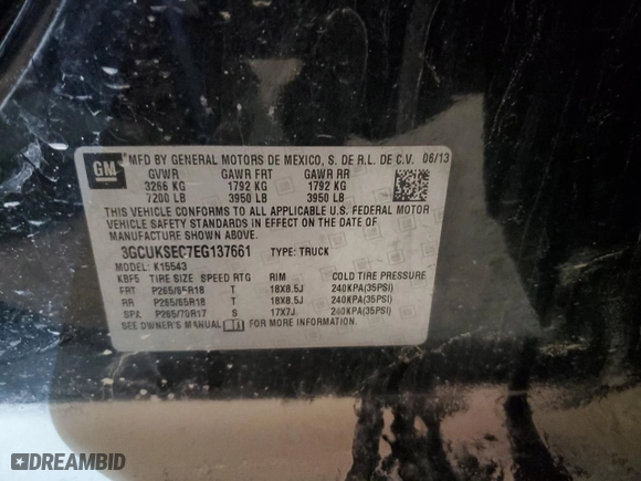 2014 Chevrolet Silverado 1500 LTZ with VIN 3GCUKSEC7EG137661, listed as a Copart auction lot 44549155 with 142,972 mi miles and Salvage Title. Bid and sale history available at carsss.com. Image 12.