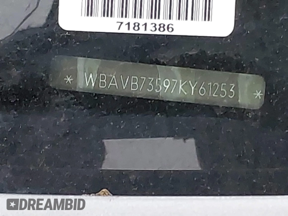 2007 BMW 3 Series 335i with VIN WBAVB73597KY61253, listed as a IAAI auction lot 41924993 with Not provided miles and . Bid and sale history available at DreamBid. Image 11.