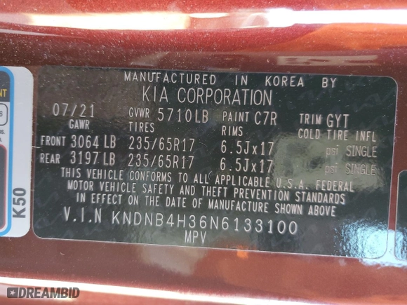2022 Kia Carnival LXS with VIN KNDNB4H36N6133100, listed as a Copart auction lot 75244954 with 61,678 mi miles and Salvage Title. Bid and sale history available at carsss.com. Image 14.