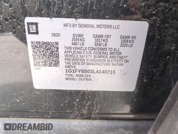 2020 Chevrolet Bolt EV LT z VIN 1G1FY6S03L4140715, wystawiony jako Copart lot #54419595 z przebiegiem Nie podano mil oraz Szkoda całkowita • Salvage title. Historia ofert i sprzedaży dostępna na DreamBid. Obrazek 12.