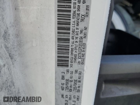 2019 Ram ProMaster Cargo with VIN 3C6TRVCG7KE518164, listed as a Copart auction lot 80070154 with 275,069 mi miles and Clean Title. Bid and sale history available at DreamBid. Image 13.