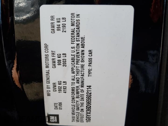 2006 Cadillac XLR z VIN 1G6YX36D965602114, wystawiony jako Copart lot #80151794 z przebiegiem Nie podano mil oraz Szkoda całkowita • Salvage title. Historia ofert i sprzedaży dostępna na DreamBid. Obrazek 13.
