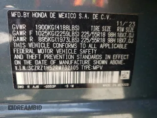 2024 Honda HR-V Sport with VIN 3CZRZ1H52RM732105, listed as a Copart auction lot 57705054 with 15,700 mi miles and Salvage title. Bid and sale history available at DreamBid. Image 12.