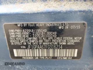 2015 Subaru Impreza 2.0i with VIN JF1GPAA67FG316214, listed as a IAAI auction lot 41704400 with 184,134 mi miles and . Bid and sale history available at DreamBid. Image 9.