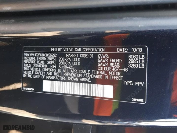 2019 Volvo XC90 Momentum with VIN YV4102PK8K1456992, listed as a Copart auction lot 44600625 with 88338 miles and Salvage Title. Bid and sale history available at carsss.com. Image 13.