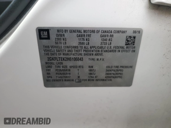 2017 GMC Terrain SLE with VIN 2GKFLTEK2H6106843, listed as a Copart auction lot 50424585 with 170,378 mi miles and Salvage Title. Bid and sale history available at carsss.com. Image 13.