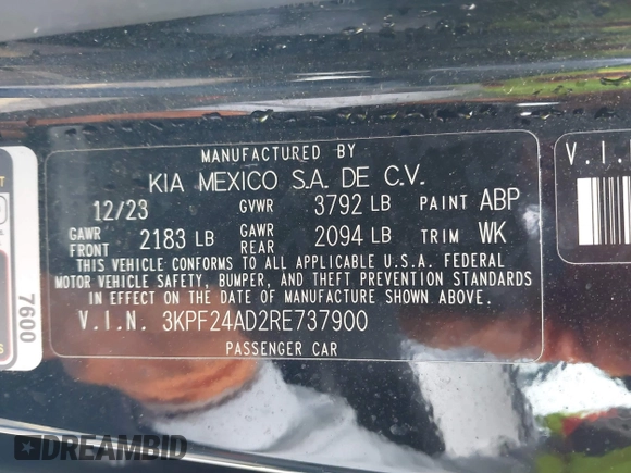 2024 Kia Forte LXS with VIN 3KPF24AD2RE737900, listed as a IAAI auction lot 41425116 with 26,001 mi miles. Bid and sale history available at carsss.com. Image 9.