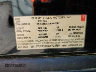 2013 Tesla Model S Performance с VIN 5YJSA1CP8DFP20786, выставлен на аукционе Copart как лот 61035395 с пробегом 140 119 миль миль и Списание • Salvage title. История ставок и продаж доступна на DreamBid. Изображение 12.