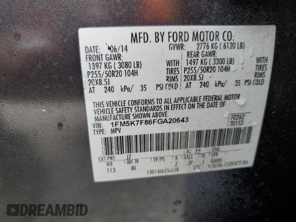 2015 Ford Explorer Limited with VIN 1FM5K7F86FGA20643, listed as a Copart auction lot 45245245 with 116,894 mi miles and Salvage Title. Bid and sale history available at carsss.com. Image 13.