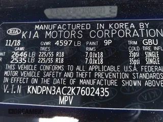 2019 Kia Sportage EX with VIN KNDPN3AC2K7602435, listed as a IAAI auction lot 42233427 with 58,730 mi miles and . Bid and sale history available at DreamBid. Image 9.