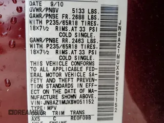 2011 Nissan Murano SL z VIN JN8AZ1MUXBW051152, wystawiony jako Copart lot #58340145 z przebiegiem 132 836 mil mil oraz Szkoda całkowita • Salvage title. Historia ofert i sprzedaży dostępna na DreamBid. Obrazek 12.