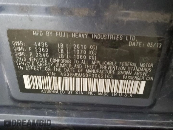 2014 Subaru Legacy Limited z VIN 4S3BMBM60E3002165, wystawiony jako Copart lot #57553175 z przebiegiem 150 422 mil mil oraz Szkoda całkowita • Salvage title. Historia ofert i sprzedaży dostępna na DreamBid. Obrazek 13.